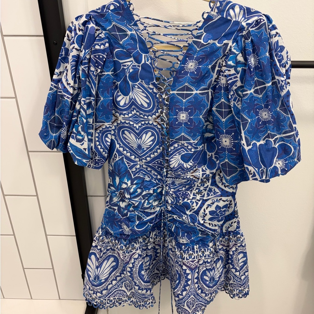FARM Rio Blue Floral Mini Dress - Picture 6 of 8